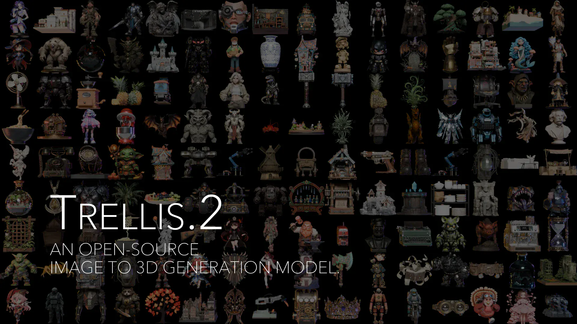 Trellis 2 能覆盖大量资产类型，水准接近以往需要 3D 美术完成的产出