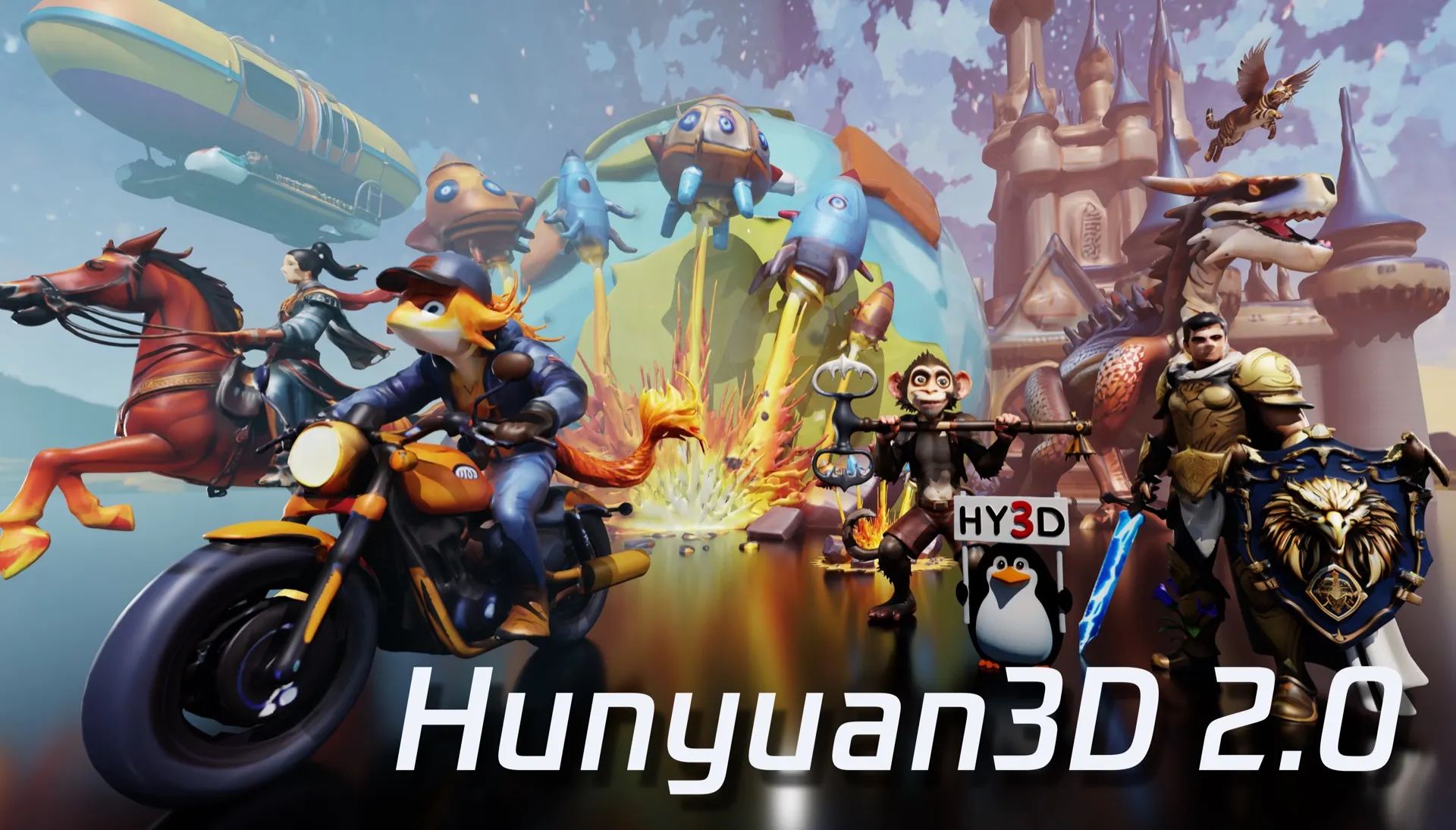 Official Hunyuan 3D 2.0 showcase: stylized characters, creatures, and environment assets