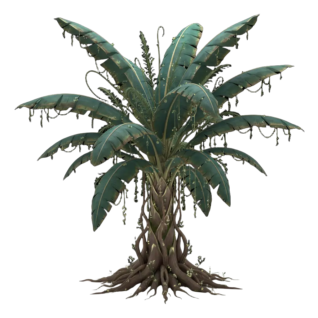 A foliage-heavy tree asset with thin, open leaf surfaces — the geometry type O-Voxel handles natively
